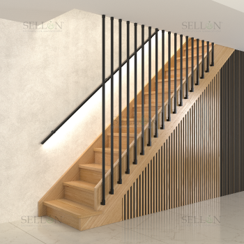 Wandhandlauf Handlauf mit LED Beleuchtung Stahl Pulverbemalt Schwarz Anthrazit Weiß 25x45 mit SLIM Handlaufhalter Wandhandlauf Geländer Treppe